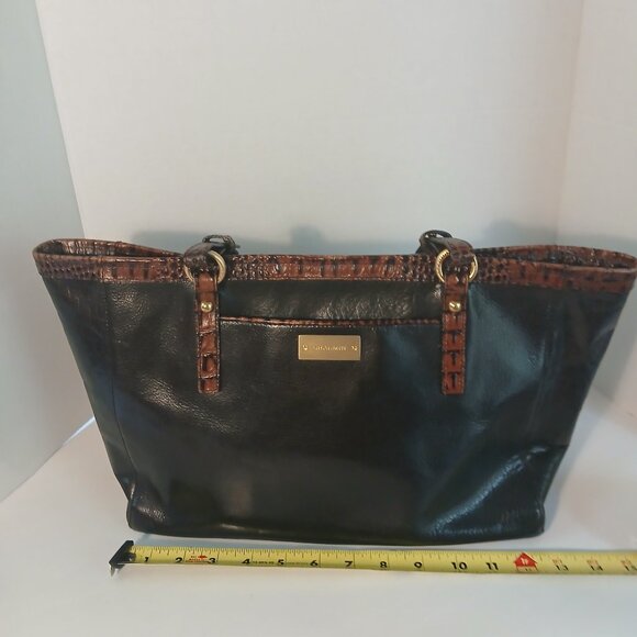 Brahmin Handbag, Black leather with brown trim - Picture 1 of 11